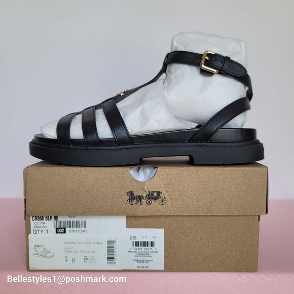 COACH Franny Leather Sandal with Ankle Buckle Closure -Black - Women’s Size 9B⭐ - Picture 16 of 16